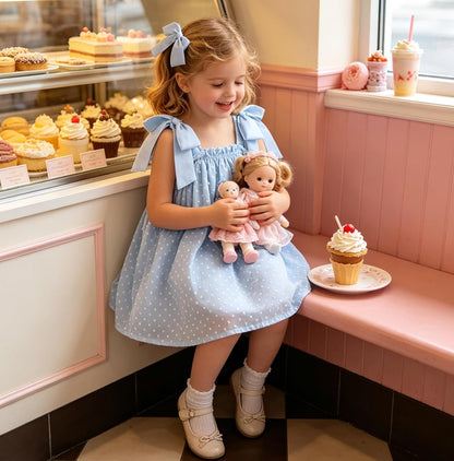 Happy Town Toddler Girl Dress Summer Boho Sleeveless Bowknot Strap Beach Party Swiss Dot Baby Sundress