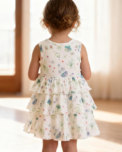 YALLET Toddler Girl Dress Floral Print Bow Tiered Ruffle Summer Sundress