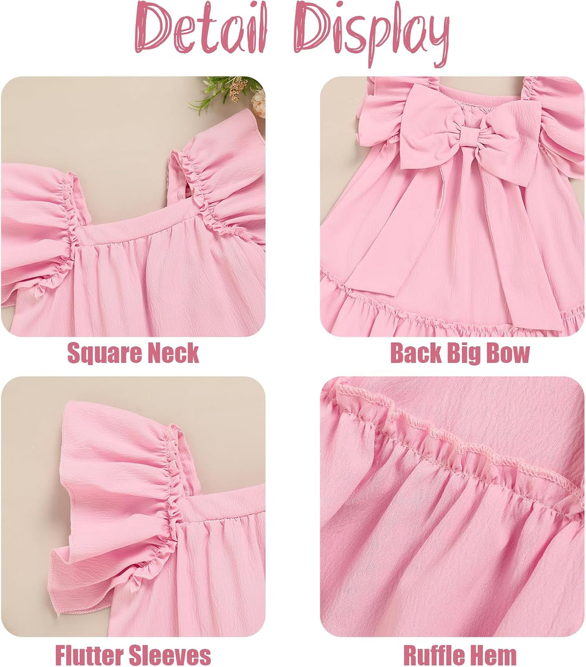 Toddler Girl Flutter Sleeve Dress, Back Bow Wrinkle Resistant Casual Outfit