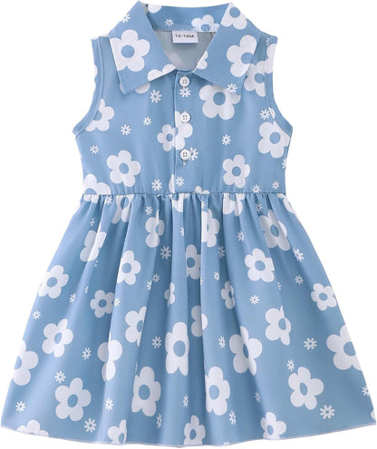 Saeaby Baby Girl Dress Summer Dresses Toddler Girl Clothes Polo Collar Ruffle Sundress Sleeveless Outfit for Girls