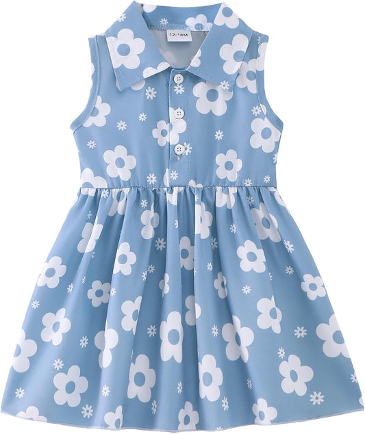 Saeaby Baby Girl Dress Summer Dresses Toddler Girl Clothes Polo Collar Ruffle Sundress Sleeveless Outfit for Girls