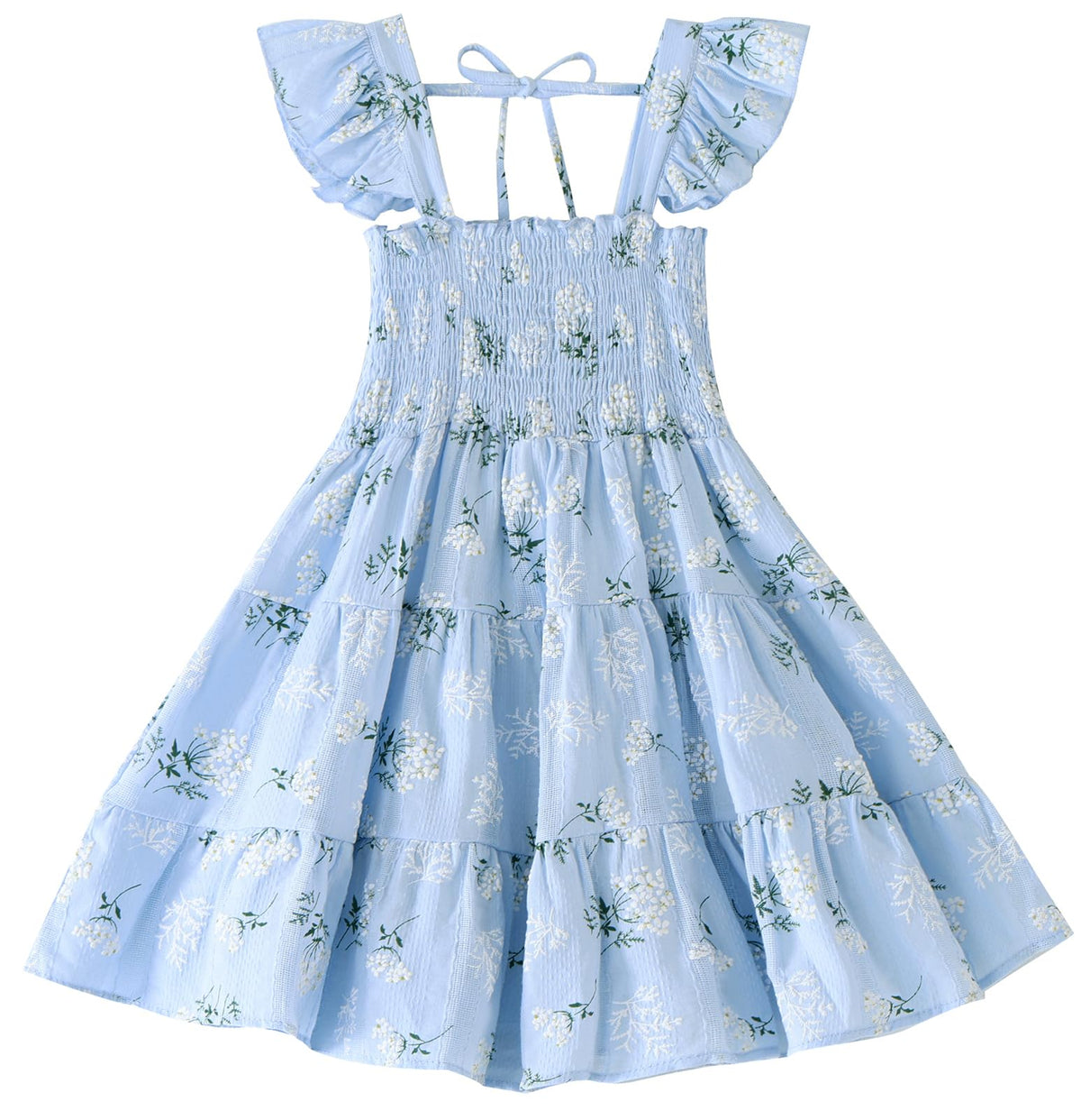 Toddler Dress Baby Girls Cotton Linen Ruffle Sleeve Tiered Swing Casual Summer Boho Dresses