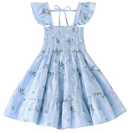 Toddler Dress Baby Girls Cotton Linen Ruffle Sleeve Tiered Swing Casual Summer Boho Dresses