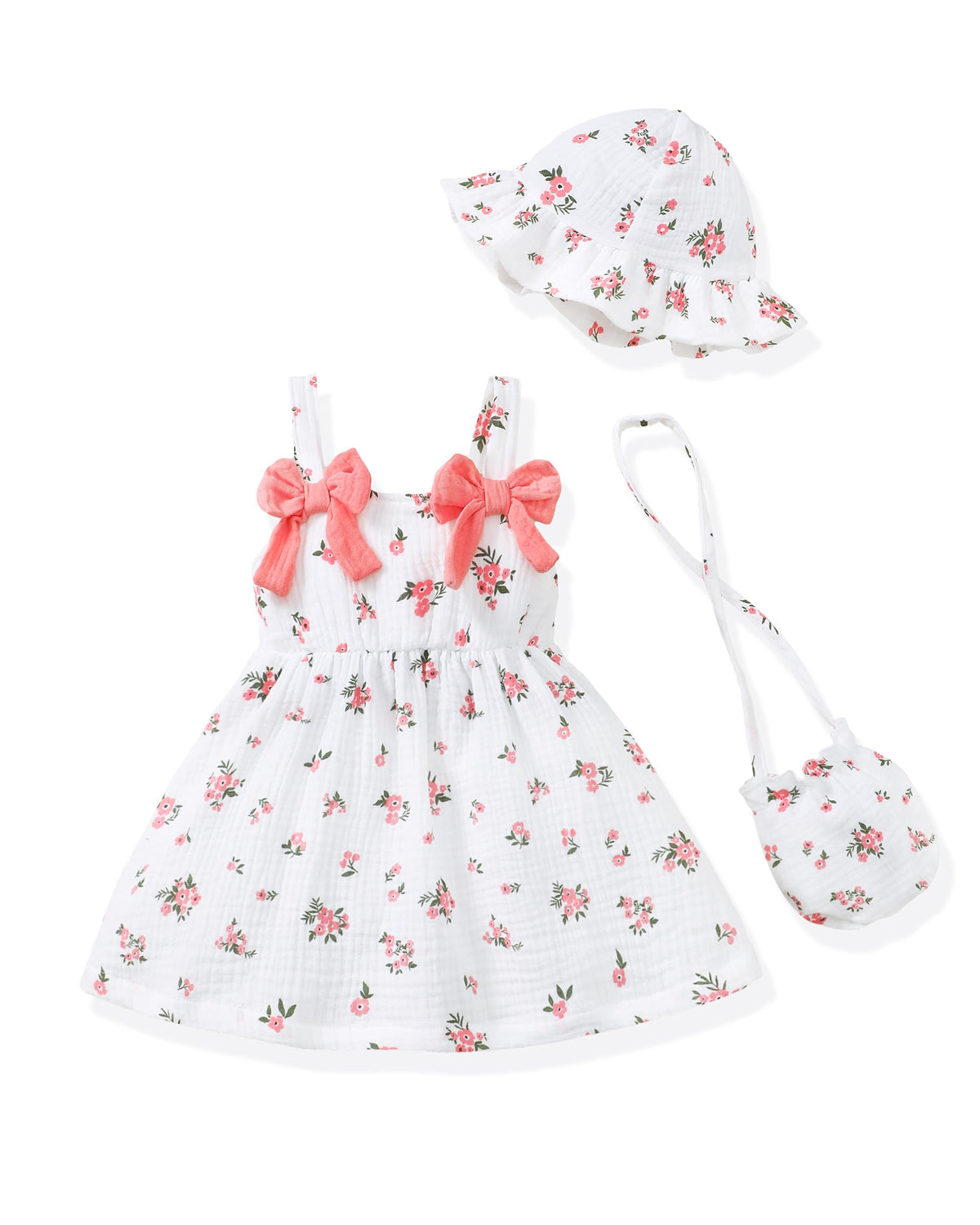 Renotemy Infant Baby Girl Dresses Summer Outfits Casual Cotton Linen Sundress with Hat Toddler Clothes for Girls 3Months-3T