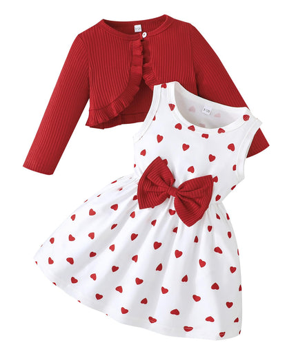 Rosibel Toddler Baby Girls Dress and Cotton Cardigan Set for 6M-3T