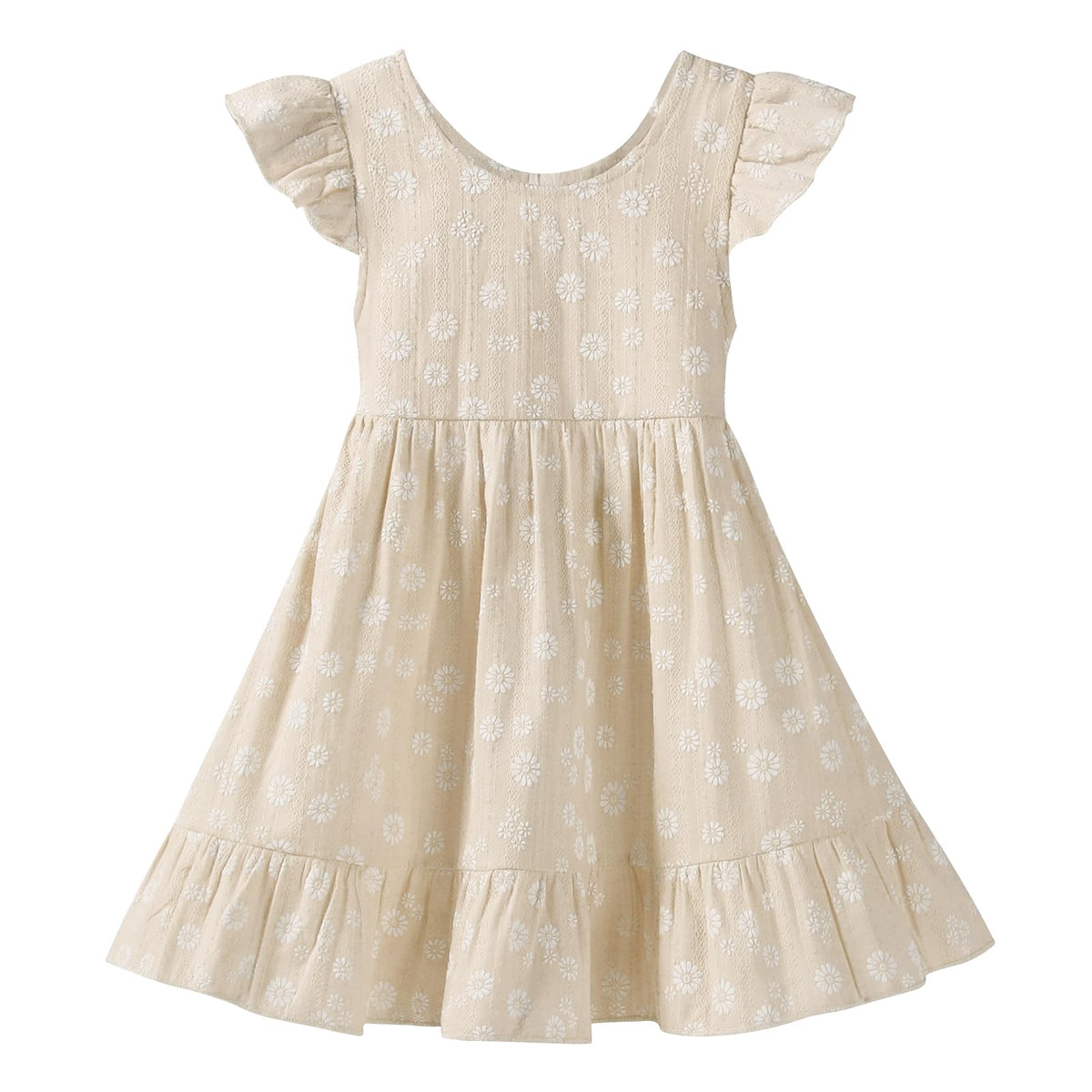 Toddler Girls Backless Cotton Floral Dress, Ruffle Flutter Sleeve,18M-6Y