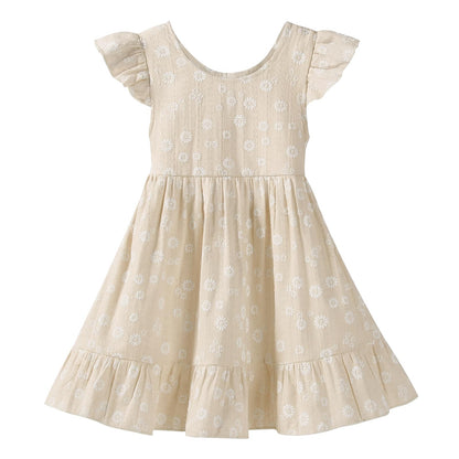 Toddler Girls Backless Cotton Floral Dress, Ruffle Flutter Sleeve,18M-6Y