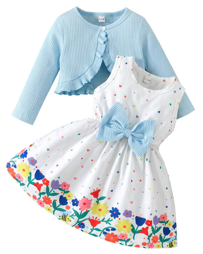 Rosibel Toddler Baby Girls Dress and Cotton Cardigan Set for 6M-3T