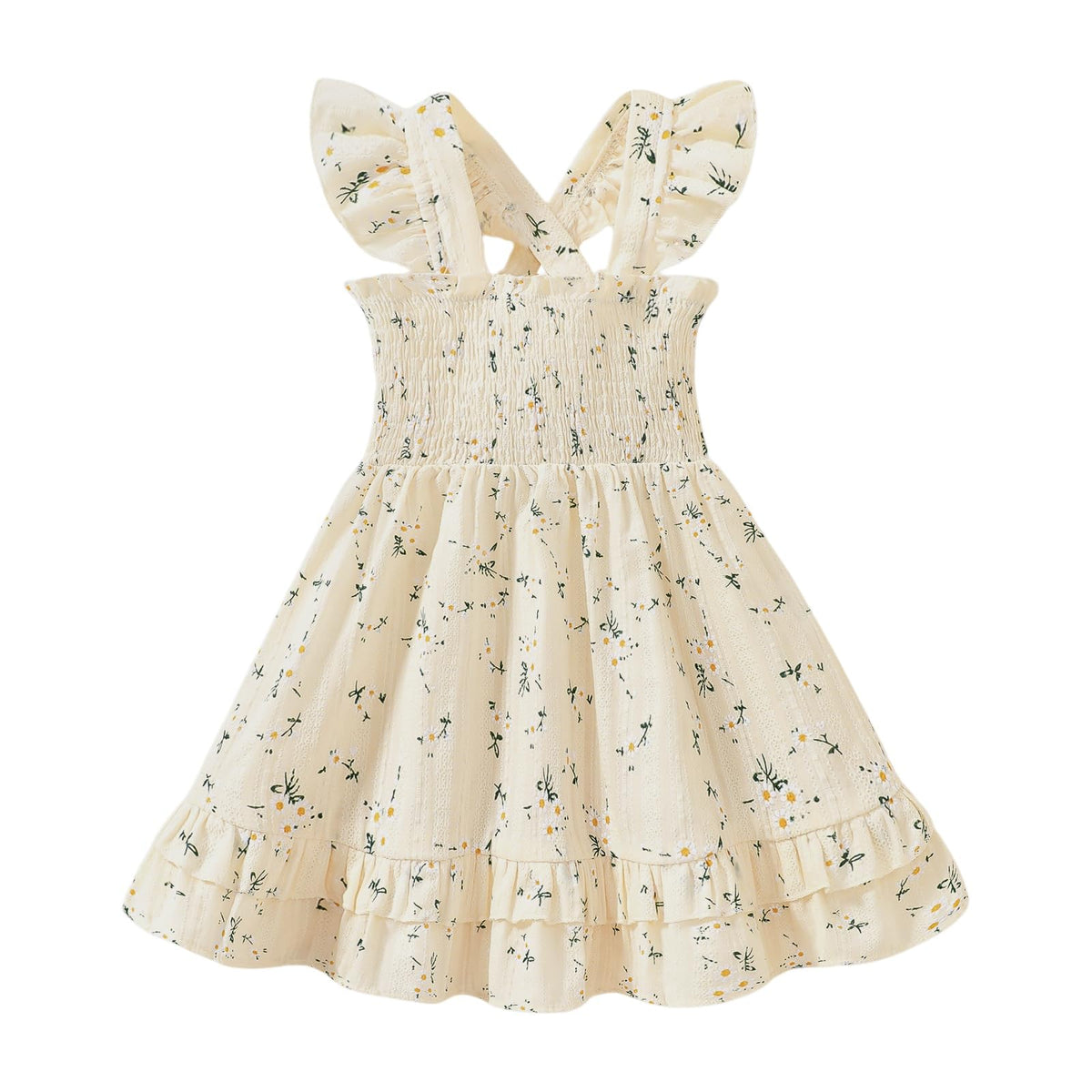 Noubeau Toddler Girl Dress Summer Smocked Boho Sleeveless Ruffle Dresses for Toddler Dress Casual Beach Sundress