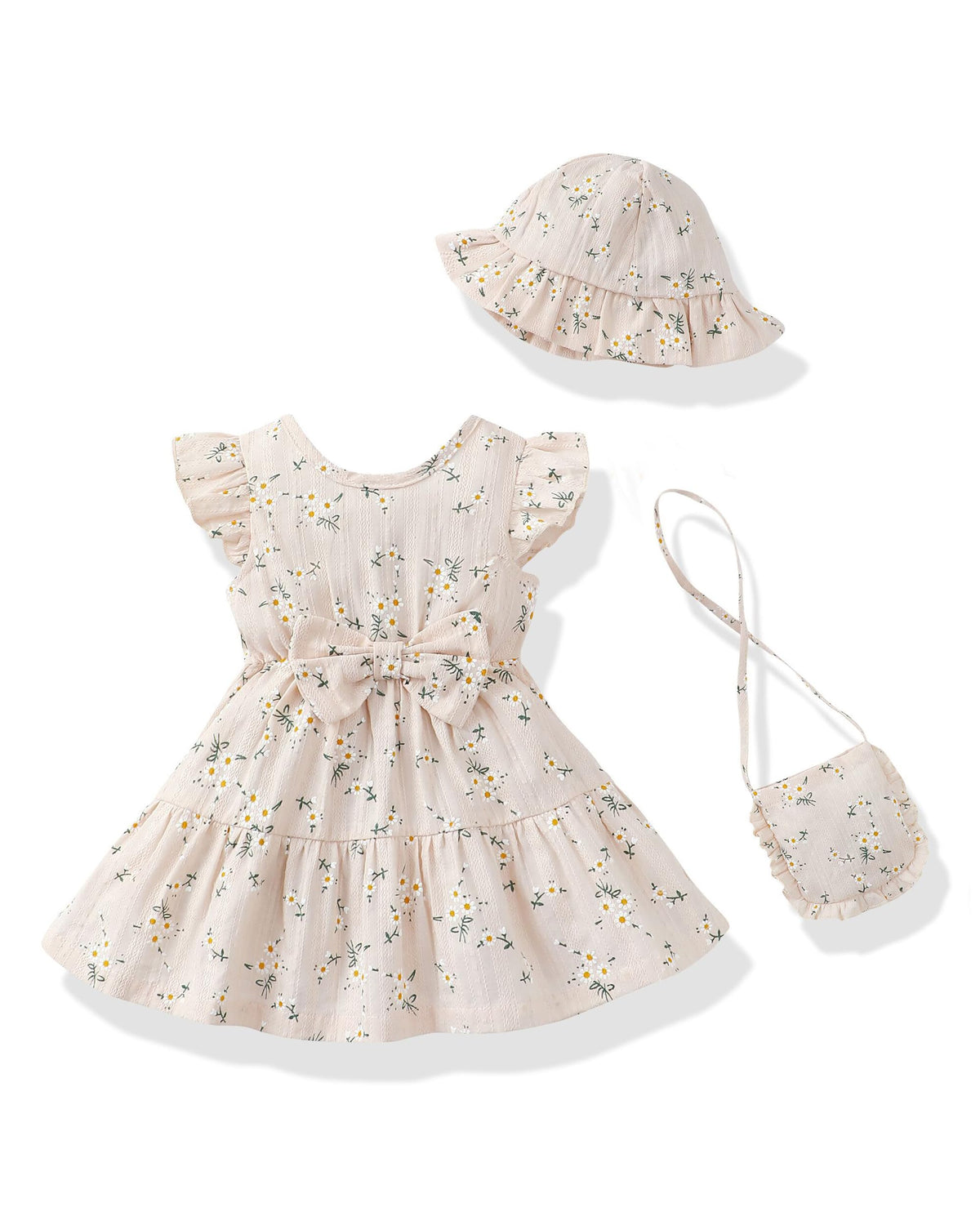 Renotemy Infant Baby Girl Summer Dress Ruffle Flutter Sleeve Bowknot Sundress Gifts Casual Clothes Outfits with Hat and Bag
