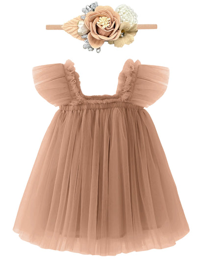 Baby Girl First Birthday Outfit Cake Smash 1st Birthday Dress with Flower Headband