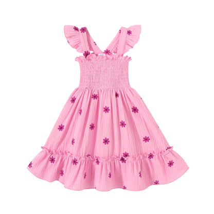 Toddler Baby Girls Dress Floral Embroidered Boho Sleeveless Beach Butterfly Sundress
