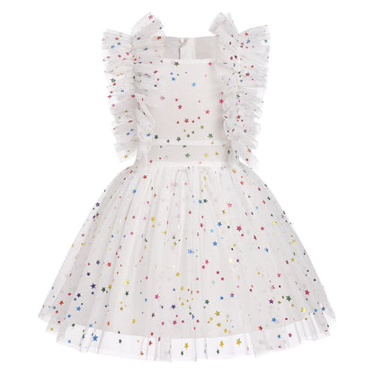 Girls Birthday Party Dress Ruffle Sleeve Sequin Dots Floral Tulle Princess Wedding Pageant Formal Bance Gown