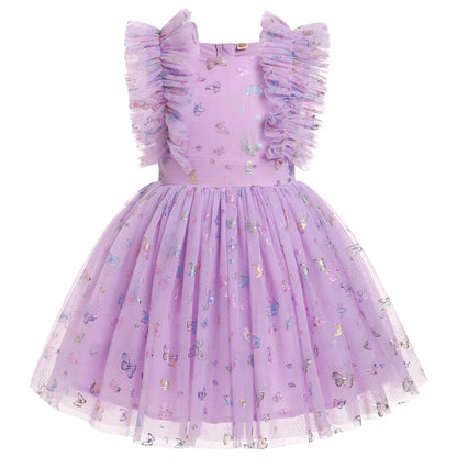 Girls Birthday Party Dress Ruffle Sleeve Sequin Dots Floral Tulle Princess Wedding Pageant Formal Bance Gown