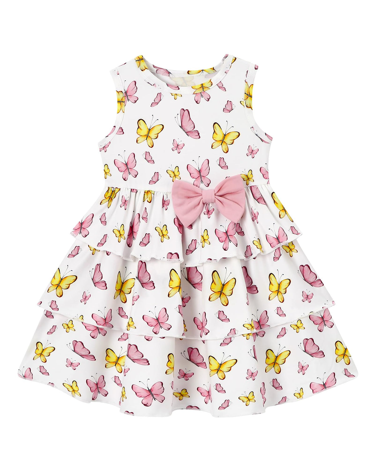 YALLET Toddler Girl Dress Floral Print Bow Tiered Ruffle Summer Sundress