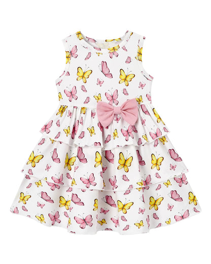 YALLET Toddler Girl Dress Floral Print Bow Tiered Ruffle Summer Sundress