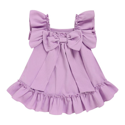 Toddler Girl Flutter Sleeve Dress, Back Bow Wrinkle Resistant Casual Outfit
