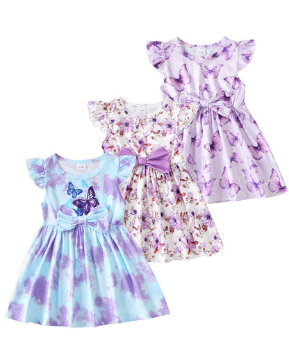Toddler Baby Girl Dress Clothes 3 Pack Bow Fly Sleeve Summer Dress