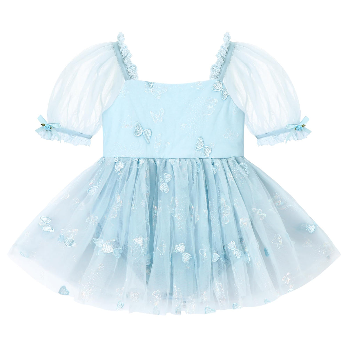 YALLET Baby Girl Dress Embroidery Tulle 1st Birthday Girl Outfit Puff Sleeve Lace Tulle Romper Newborn Dress for 0-24 Months