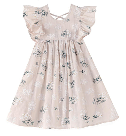 GSVIBK Girls Linen Cotton Dress Flutter Sleeve Back Cross Dress Toddler A-Line Skater Dress Baby Girl Halter Casual Sundress