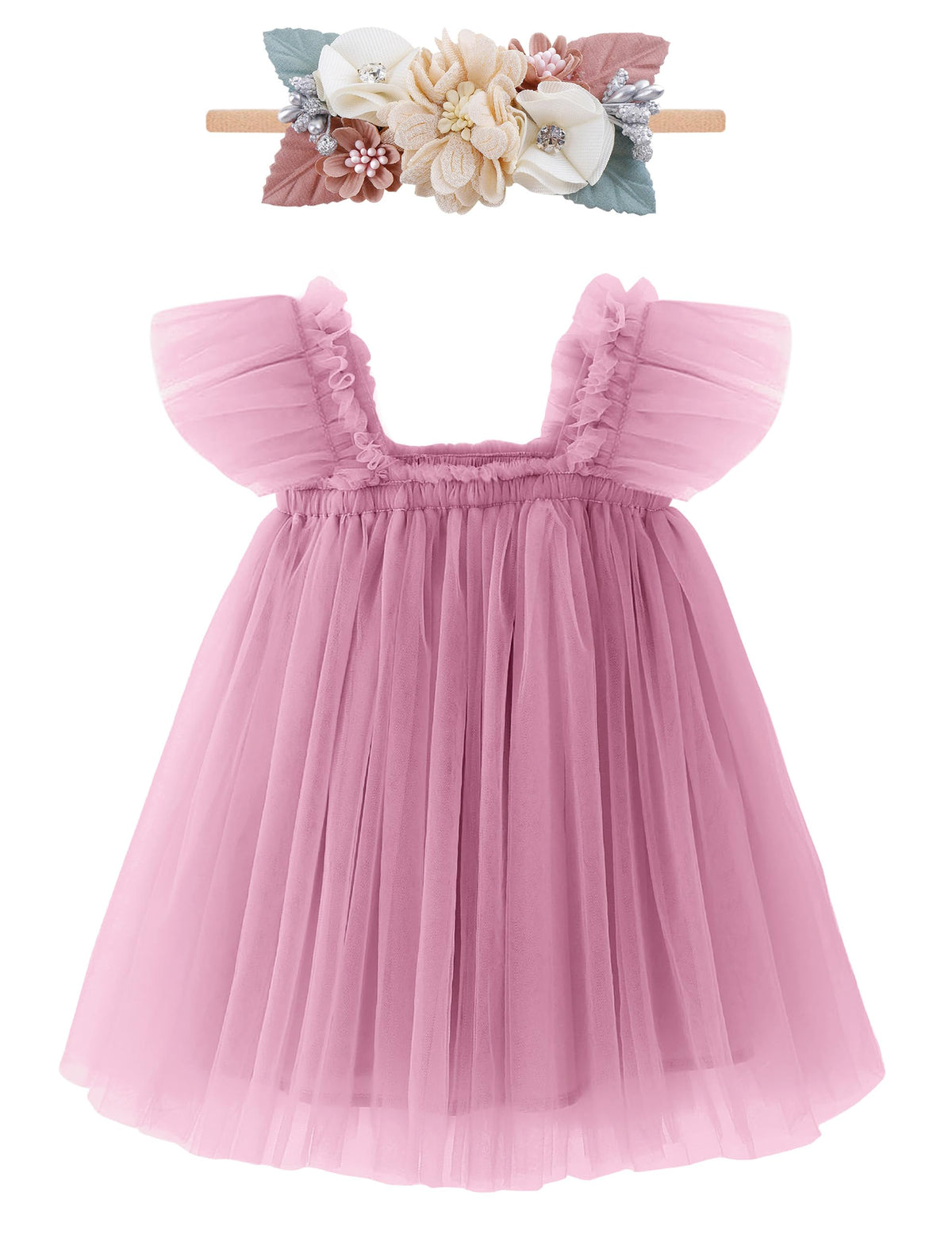 Baby Girl First Birthday Outfit Cake Smash 1st Birthday Dress with Flower Headband