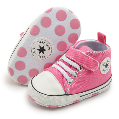 Unisex Baby Girls Boys Canvas High-top Shoes, Newborn Infant Anti-Slip Soft Sole Frist Walking Breathable Sneakers