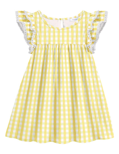 Arshiner Girls Summer Dress Toddler Ruffle Sleeve Dresses Kids Swing Casual Beach Boho Sundress with Pockets for 1-7t