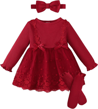 Renotemy Baby Girls Dress Fall Winter Toddler Princess Dress 0-24 Months