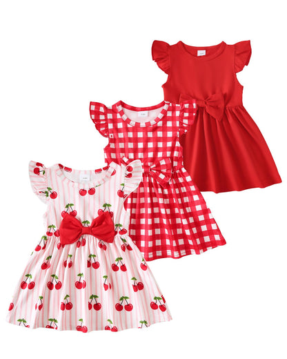 Toddler Baby Girl Dress Clothes 3 Pack Bow Fly Sleeve Summer Dress