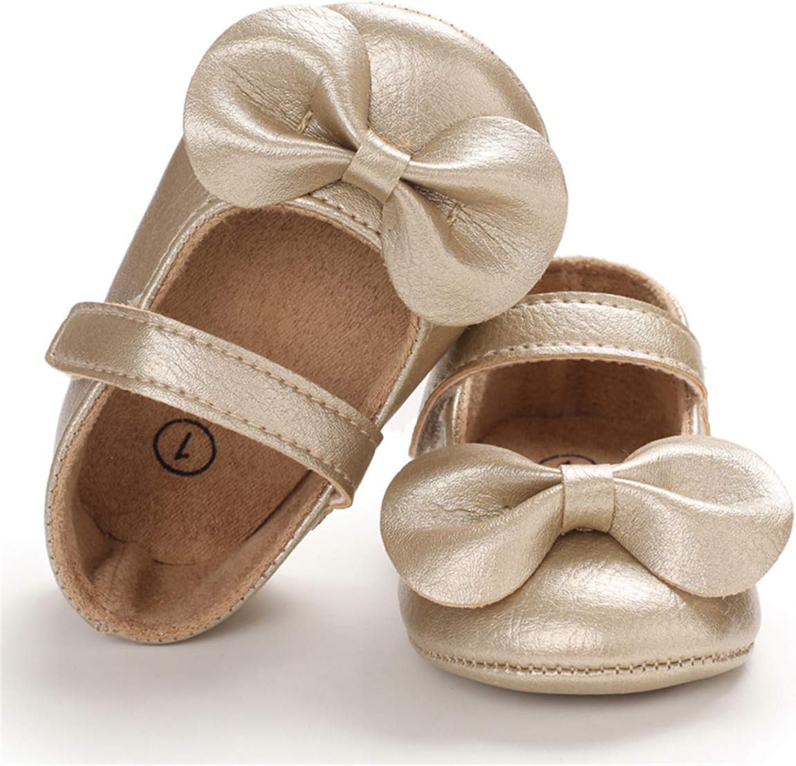 E-FAK Baby Girls Shoes Mary Jane Flats Shoes Anti-Slip Soft Rubber Sole Toddler First Walkers Princess Dress Shoes