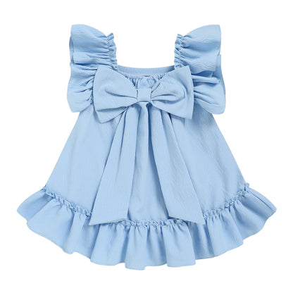 Toddler Girl Flutter Sleeve Dress, Back Bow Wrinkle Resistant Casual Outfit