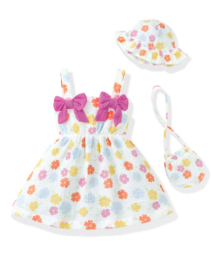 Renotemy Infant Baby Girl Dresses Summer Outfits Casual Cotton Linen Sundress with Hat Toddler Clothes for Girls 3Months-3T