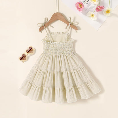 JEELLIGULAR Toddler Girl Summer Dress Tie Strap Sleeveless Sundress White/Floral/Denim Beach Dresses for Baby Girls 12M-6Y