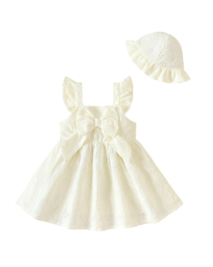 Renotemy Infant Baby Girl Summer Dress Ruffle Flutter Sleeve Bowknot Sundress Gifts Casual Clothes Outfits with Hat and Bag