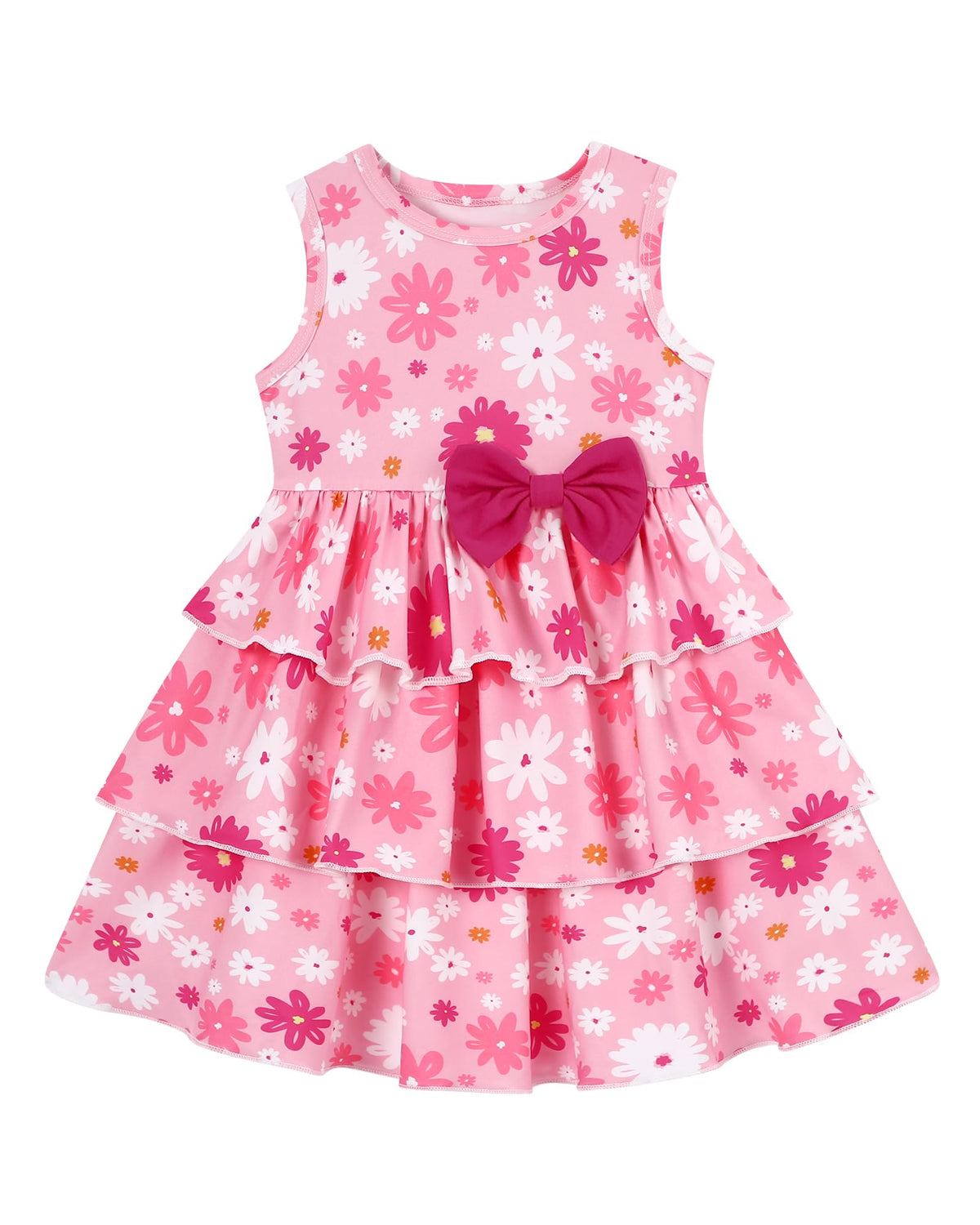 YALLET Toddler Girl Dress Floral Print Bow Tiered Ruffle Summer Sundress