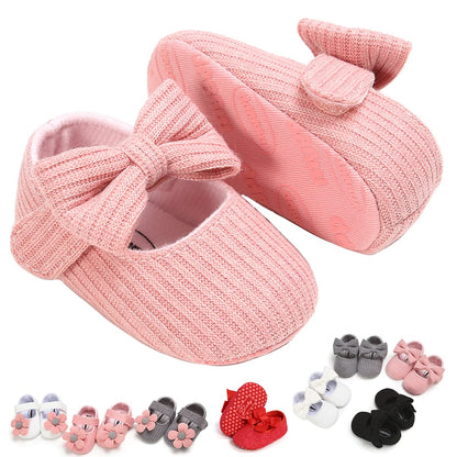 Baby Girls Mary Jane Flats with Bowknot Floral Princess Wedding Dress Shoes Soft Newborn Infant Crib First Walkers Prewalker