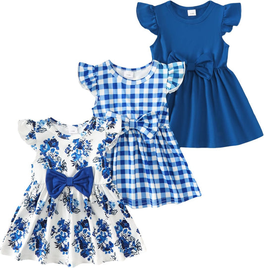 Toddler Baby Girl Dress Clothes 3 Pack Bow Fly Sleeve Summer Dress