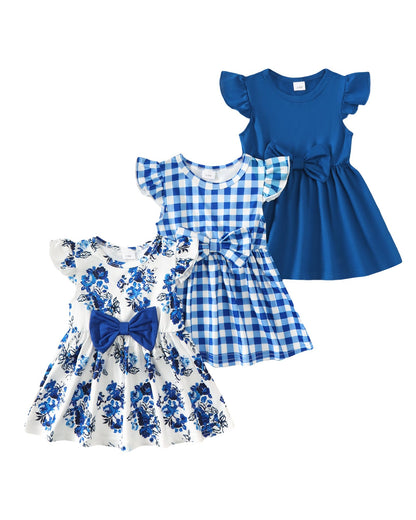 Toddler Baby Girl Dress Clothes 3 Pack Bow Fly Sleeve Summer Dress