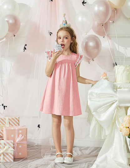 Arshiner Girls Summer Dress Toddler Ruffle Sleeve Dresses Kids Swing Casual Beach Boho Sundress with Pockets for 1-7t