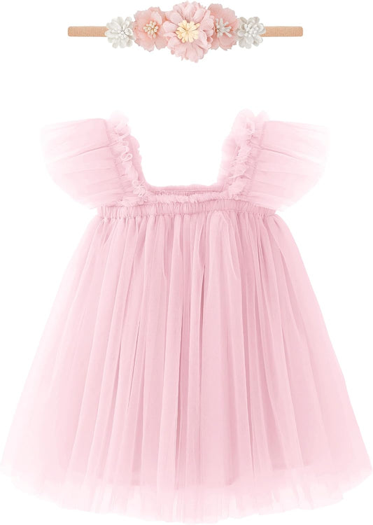 Baby Girl First Birthday Outfit Cake Smash 1st Birthday Dress with Flower Headband