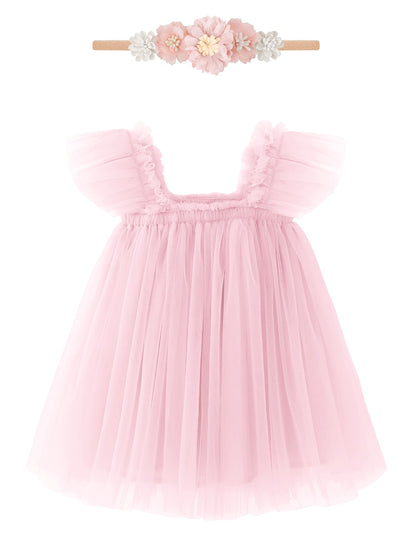 Baby Girl First Birthday Outfit Cake Smash 1st Birthday Dress with Flower Headband