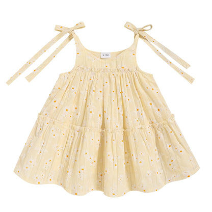 Toddler Baby Girl Summer Dress - Sleeveless Dot Tiered Sundress with Adjustable Tie-Shoulders for Beach, Party, Photos
