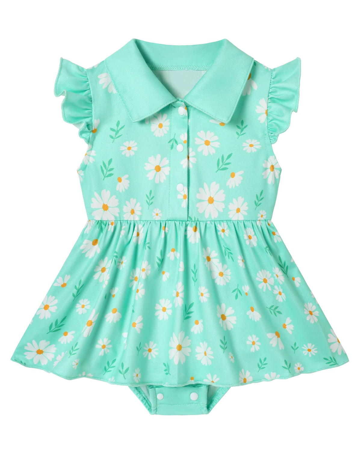 YALLET Baby Girl Flutter Sleeves Polo Dress Snap Bottom Romper Outfit 0-24M