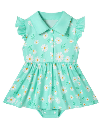 YALLET Baby Girl Flutter Sleeves Polo Dress Snap Bottom Romper Outfit 0-24M