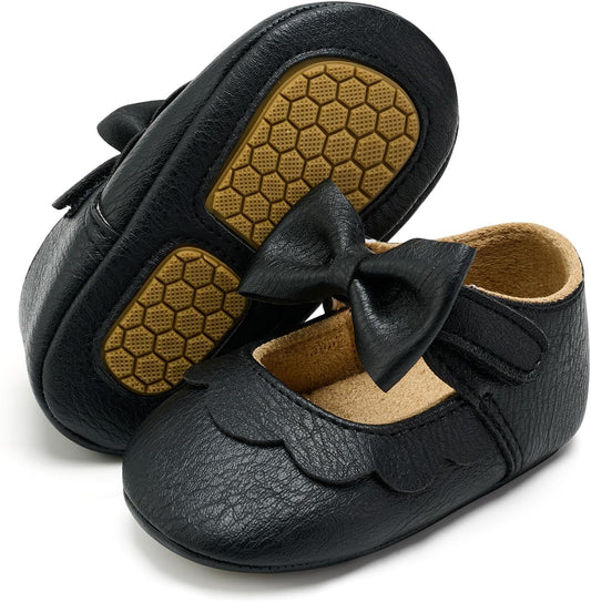 VIFUUR Baby Girls Mary Jane Flats, Bowknot Soft Sole Pre Walker Shoes