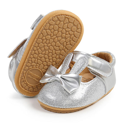 Baby Girls Mary Jane Flats Shoes with Non-Slip Soft Sole Toddler First Walkers Newborn Princess Dress Shoes