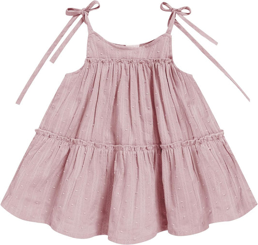 Toddler Baby Girl Summer Dress - Sleeveless Dot Tiered Sundress with Adjustable Tie-Shoulders for Beach, Party, Photos