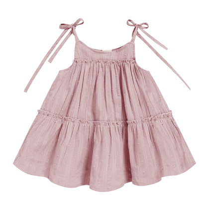 Toddler Baby Girl Summer Dress - Sleeveless Dot Tiered Sundress with Adjustable Tie-Shoulders for Beach, Party, Photos