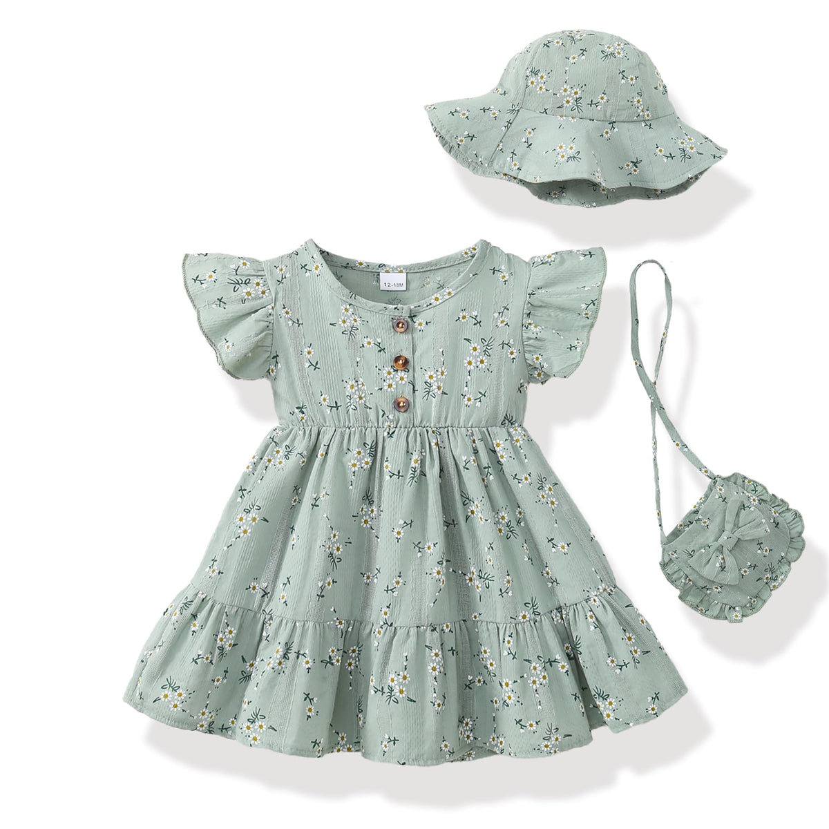 Toddler Girl Summer 3 Piece Ruffle Dress Set A-Line Sundress