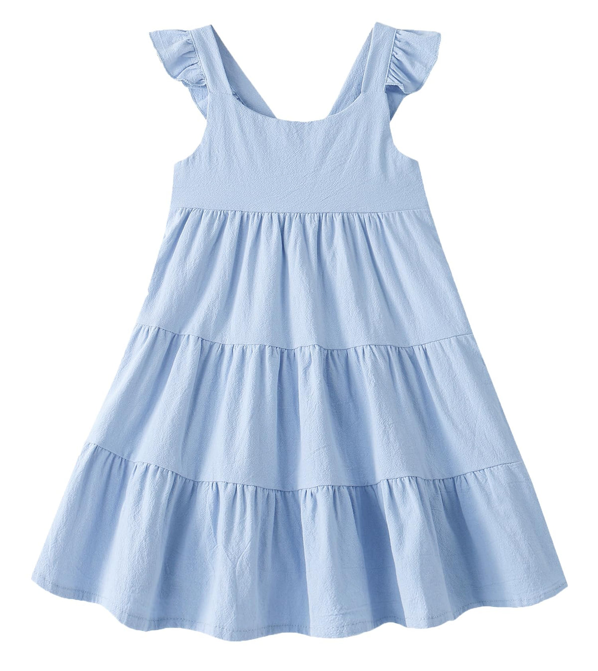 GSVIBK Girls Linen Cotton Dress Flutter Sleeve Back Cross Dress Toddler A-Line Skater Dress Baby Girl Halter Casual Sundress